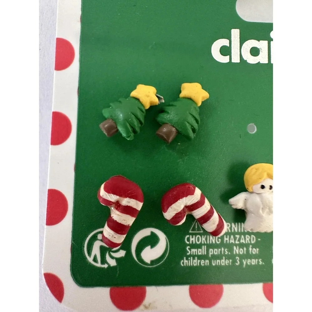 Claire's Christmas Holiday Stud Earrings‎ Set Trees Candy Canes Angels Santa
